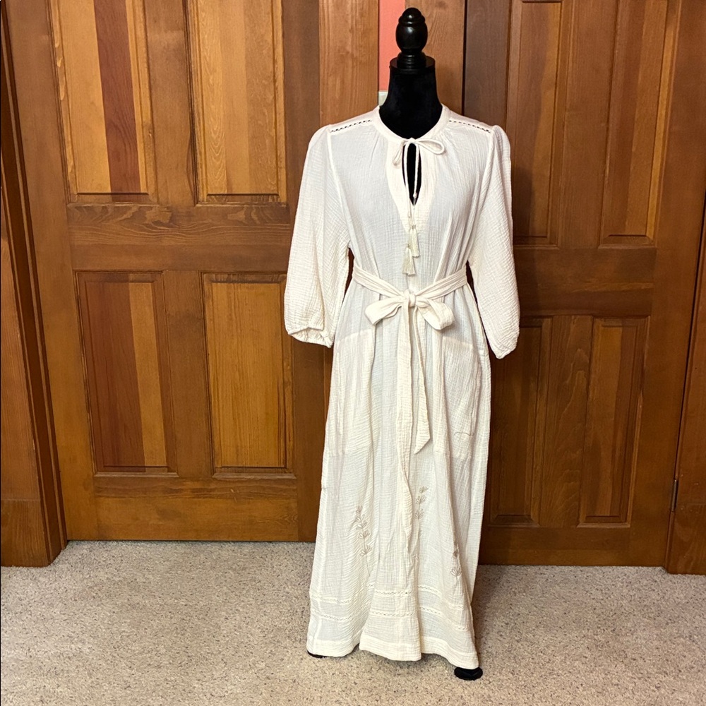 Johnny Was Cream Maxi Dress with Tie Detail